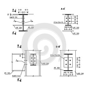 Construction drawing, steel girder connection