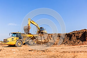 Construction Earthworks Excavator Grader Trucks photo