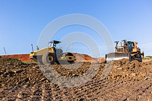 Construction Earthworks Mover Compactor Machines Closeup photo