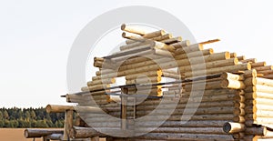 Construction of an ecological house from wooden logs. Construction of an environmentally friendly house, wooden architecture, a