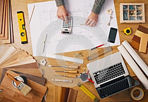 Construction engineer`s desk photo