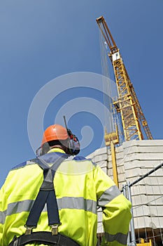 Construction engineer and crane