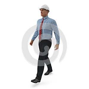 Construction Engineer in Hardhat Walking Pose Isolated On White Background. 3D illustration