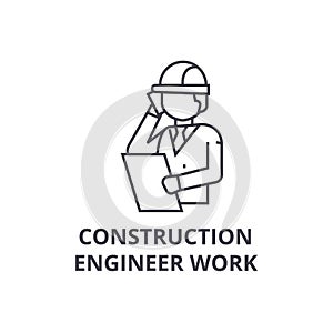 Construction engineer talk vector line icon, sign, illustration on background, editable strokes