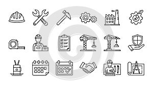Construction and Engineering Line Icons Set