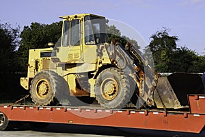 Construction Equipment Bulldozer on Trailer photo