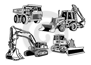 Construction Equipment Collection In Black And White