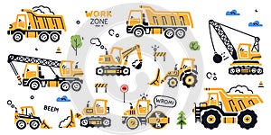 Construction Equipment and Heavy Machines for Industrial Work Vector Set