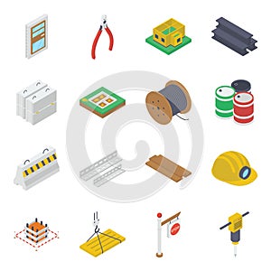 Construction Equipment Isometric Icons Pack