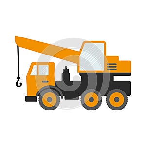 Construction equipment, machines for building work isolated icons vector. Forklifts and cranes, excavators and tractors