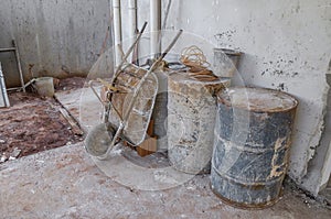 Construction equipments covered with cement