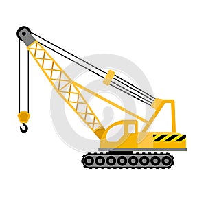 Construction excavator crane icon, flat style