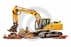 Construction excavator equipment isolated on white background. Generate Ai