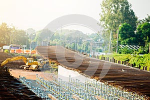 Construction fabrication steel reinforcement bar at the bridge construction site