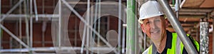 Construction Foreman Builder on Building Site Panorama Web Banner