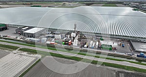 The construction of a geothermal installation. Energy industry. Aerial drone view. The Netherlands.