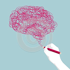 Construction hands flat graphic design ,Hand Holding a pencil.Drawing a chaos brain image.