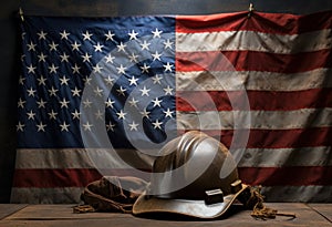construction hard hat and flag