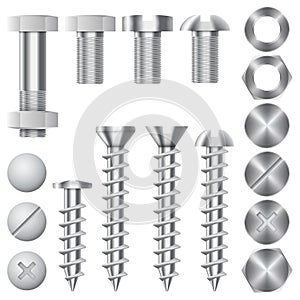 Construction hardware vector icons. Screws, bolts