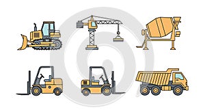 Construction Heavy Machinery Icons Set