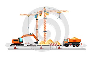 Construction heavy machines on building site