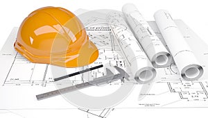 Construction helmet and calipers in the drawings