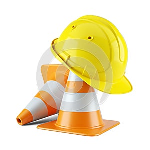 Construction helmet on traffic cones