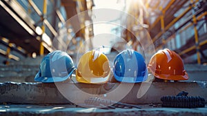 The construction helmets on concrete.AI generated image