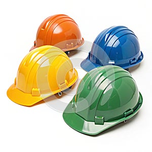 Construction helmets in different colors isolated