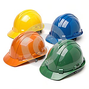 Construction helmets in different colors isolated