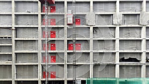 Construction of a high concrete building with separate blocks