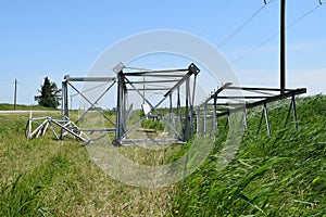 Construction of a high-voltage power line.