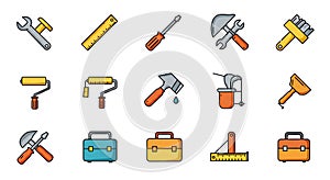 Construction and Home Improvement Tools Icon Set