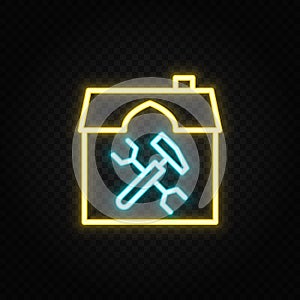 construction, home, renovation neon icon. Blue and yellow neon vector icon