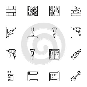 Construction and home repair line icons set
