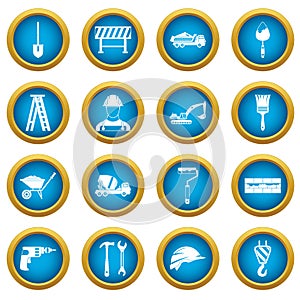 Construction icons blue circle set