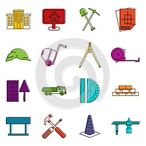 Construction icons doodle set