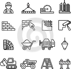 Construction Icons set. Line style stock vector.