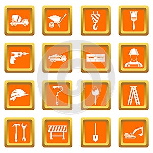 Construction icons set orange