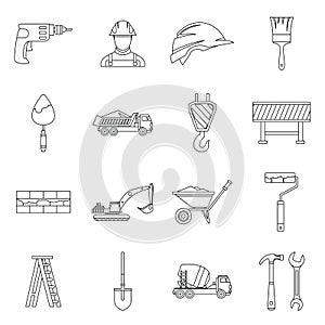 Construction icons set, outline style