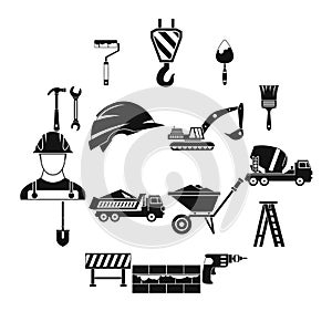 Construction icons set, simple style
