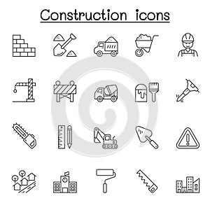 Construction icons set in thin line style