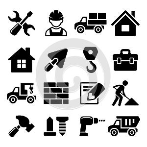 Construction Icons Set on White Background. Vector