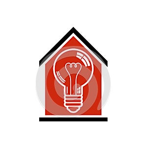 Construction idea, save electricity at home. 3d vector light bulb and house composition, electrical energy theme.