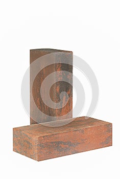 Construction Ideas. Straight Pair of Dark Red Bricks for Build Construction Isolated on White