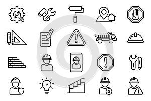 Construction illustration icon set. Line icon style