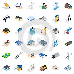 Construction industry icons set, isometric style