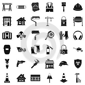Construction industry icons set, simple style