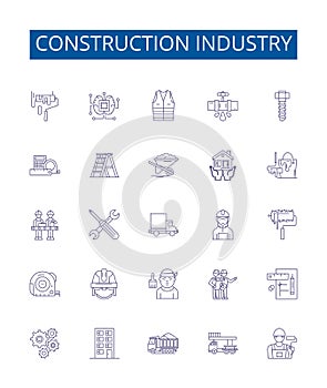 Construction industry line icons signs set. Design collection of Build, Architecture, Engineering, Contracting