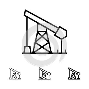 Construction, Industry, Oil, Gas Bold and thin black line icon set